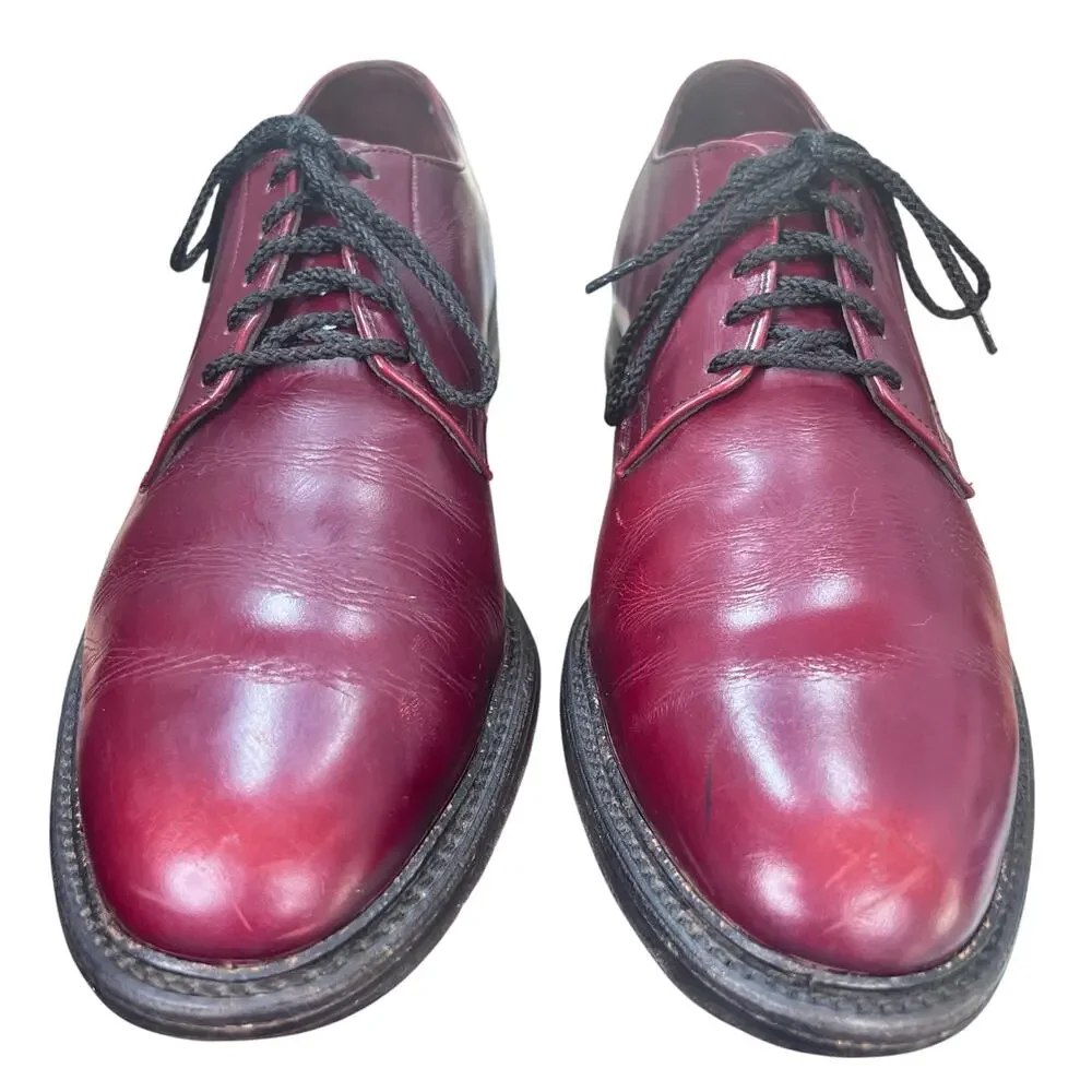Vintage Allen Edmonds Leeds Burgundy Plain Toe Blucher Dress Shoes Mens 10.5 D/B